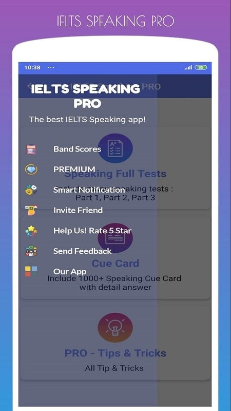 alt text: Hình ảnh minh họa ứng dụng IELTS Speaking PRO MOD APK trên điện thoại