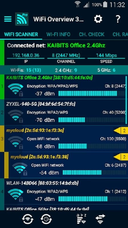 WiFi Overview 360 Pro on a mobile phone