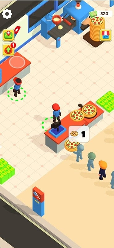 alt text: Hình ảnh minh họa việc mở rộng chi nhánh cửa hàng pizza trong game