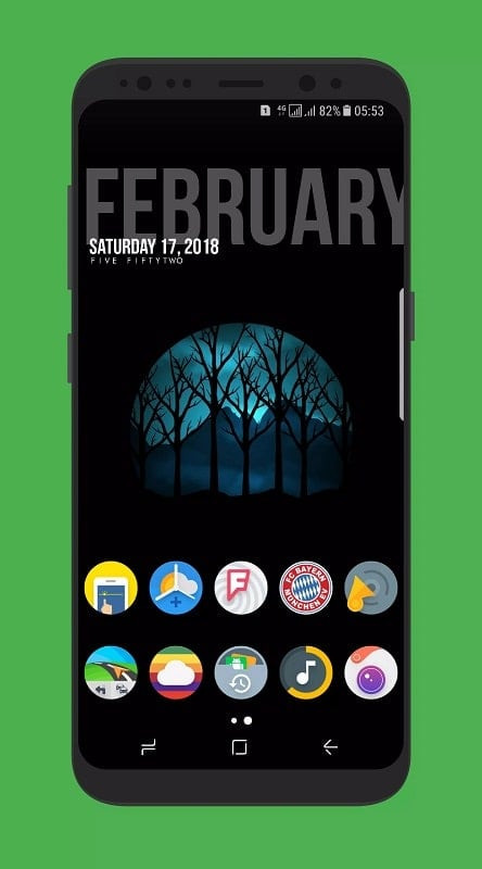 Example of a customized phone interface with icons and wallpapers from Spheroid Icon.