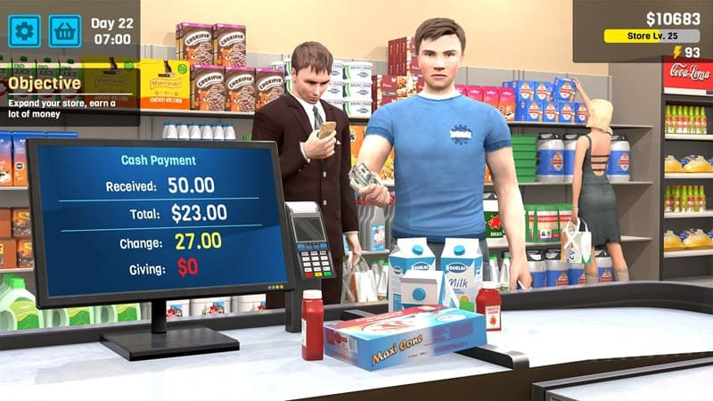 alt text: Hình ảnh minh họa việc tùy chỉnh giao diện trong Manage Supermarket Simulator