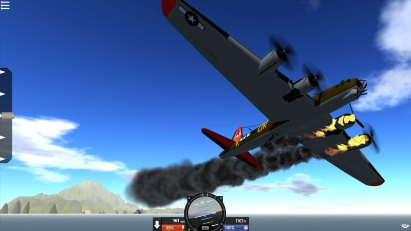 A plane flying against a sunset sky in SimplePlanes