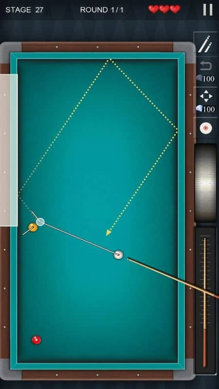 alt text: Hình ảnh người chơi đang chuẩn bị thực hiện cú đánh trong game Pro Billiards 3balls 4balls