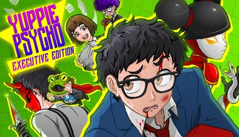 alt text: Hình ảnh nhân vật chính trong game Yuppie Psycho đứng trước tòa nhà Sintracorp, mang đậm phong cách dystopian u ám.