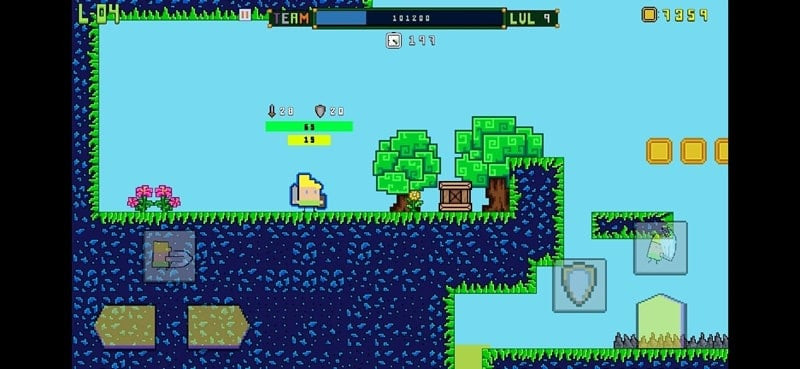 Pixel art screenshot of the main character in Mobile World of Naples fighting a monster.