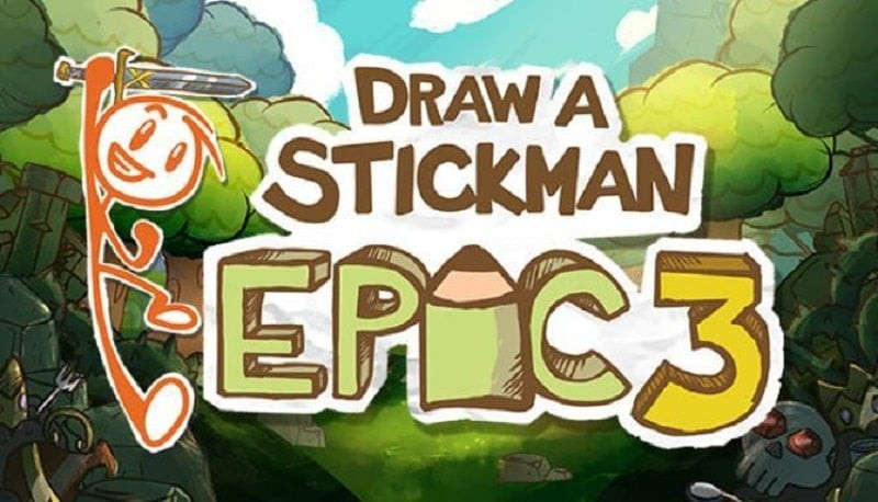 alt text: Hình ảnh nhân vật người que trong game Draw a Stickman: EPIC 3 đang chiến đấu với quái vật