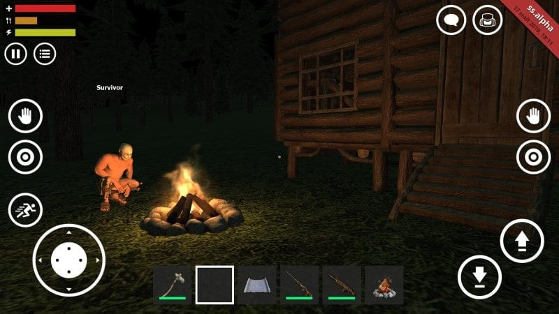 alt text: Hình ảnh nhân vật trong game Survival Simulator với trang bị đầy đủ.