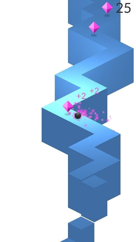 ZigZag MOD APK screenshot showing the ball moving along the path