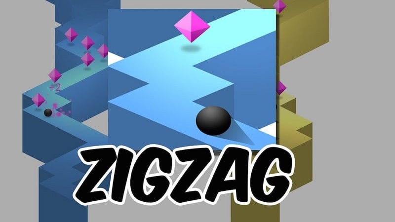 alt text: Hình ảnh quả bóng zigzag trên đường đi khúc khuỷu trong game ZigZag MOD APK