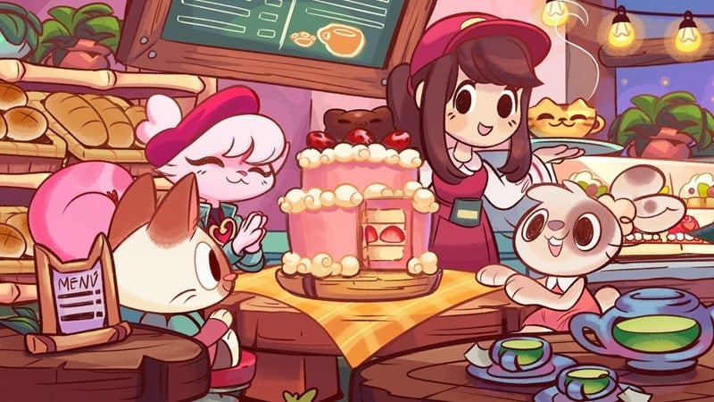 alt text: Hình ảnh quán cafe mèo bên lửa trại trong game Campfire Cat Cafe