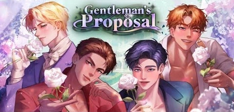 alt text: Hình ảnh quảng cáo game Gentleman's Proposal với hình ảnh nữ chính xinh đẹp