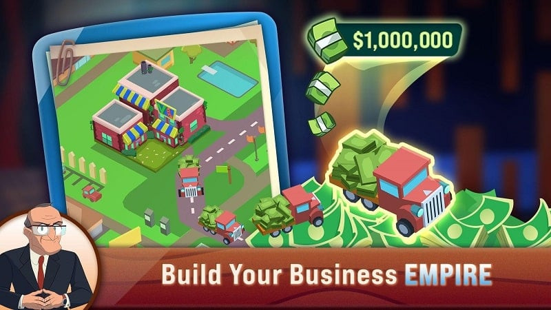 alt text: Hình ảnh Shark Tank Tycoon MOD free, người chơi đang quản lý nhân sự và mở rộng chi nhánh công ty.