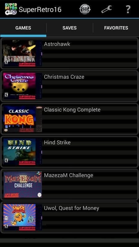 SuperRetro16 mod on a phone, displaying a classic game interface