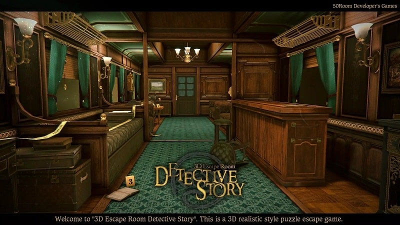 alt text: Hình ảnh tải game 3D Escape Room Detective Story APK miễn phí. Người chơi có thể tải game về điện thoại Android của mình.