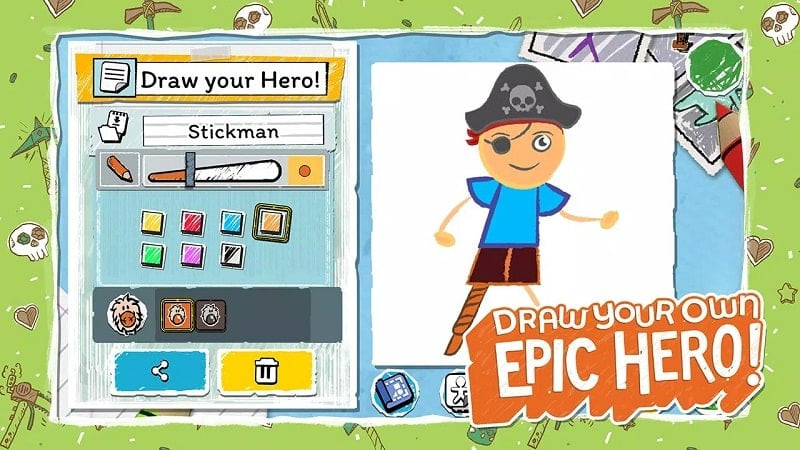 alt text: Hình ảnh thế giới trong game Draw a Stickman: EPIC 3 với các yếu tố tự nhiên và quái vật