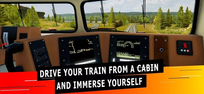 alt text: Hình ảnh Train Simulator PRO cho thấy đoàn tàu đang di chuyển qua một cây cầu