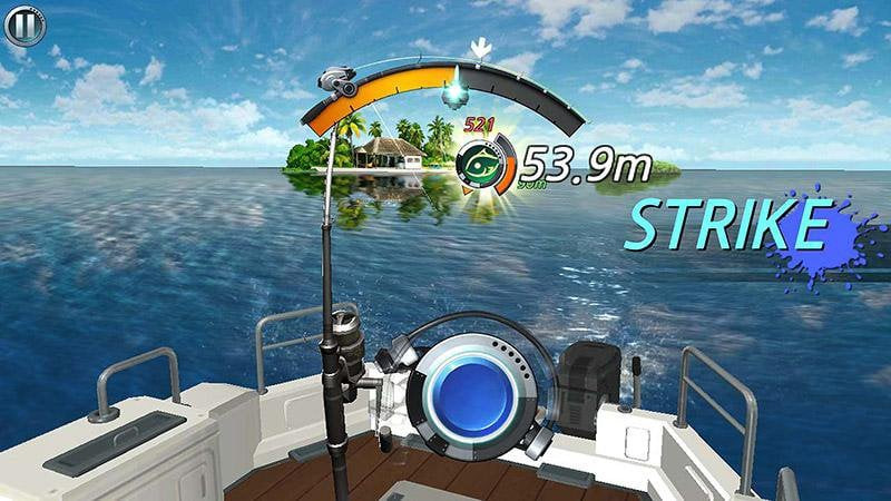 Fishing Hook MOD APK gameplay showcasing a player catching a large fish.