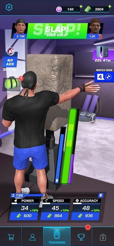 Power Slap gameplay featuring a character slapping a training dummy