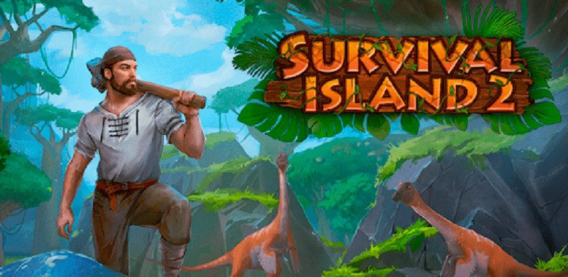 alt text: Hình ảnh trò chơi Survival Island 2: Dinosaurs, một người chơi đang cưỡi khủng long