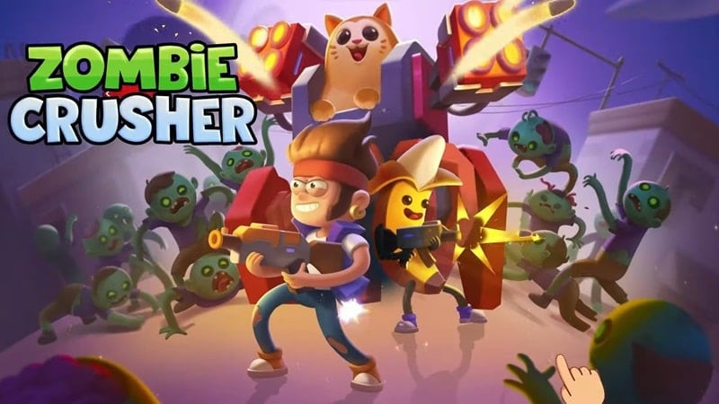 alt text: Hình ảnh trò chơi Zombie Crusher, nhân vật chính đang chiến đấu với lũ zombie