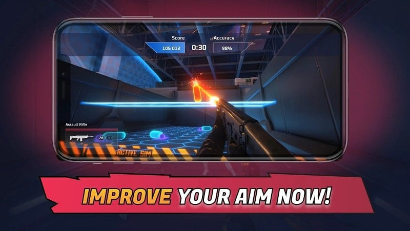 Screenshot of 3D Aim Trainer showing the target practice interface with moving dots.