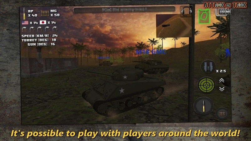 alt text: Hình ảnh trong game Attack on Tank cho thấy một chiếc xe tăng đang khai hỏa