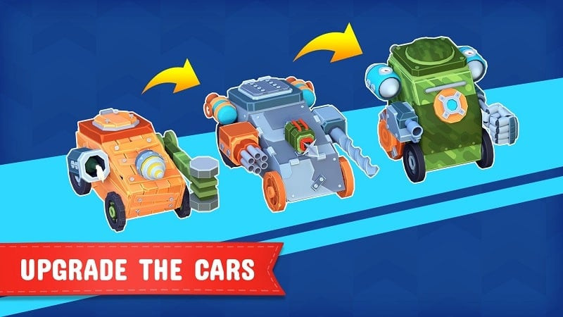 alt text: Hình ảnh trong game Cars Clash 3D hướng dẫn người chơi cách lắp ráp các bộ phận của xe chiến đấu