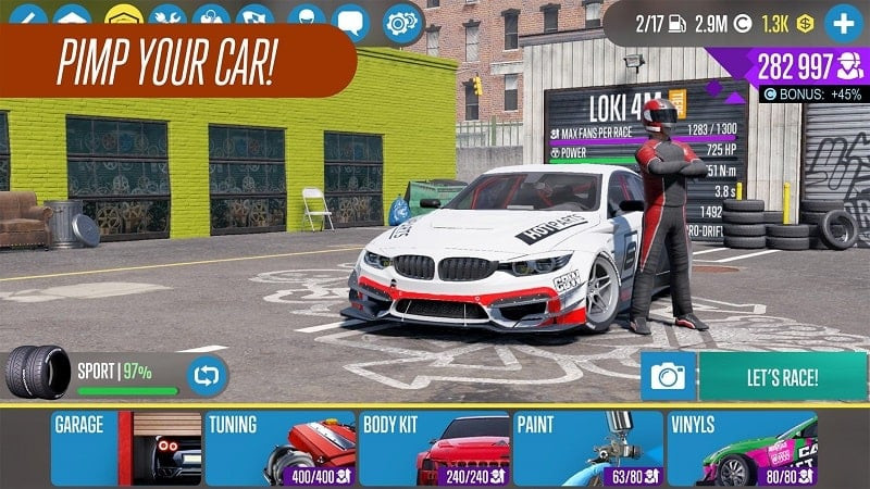 alt text: Hình ảnh trong game CarX Drift Racing 2 cho thấy một chiếc xe đang drift trên đường đua