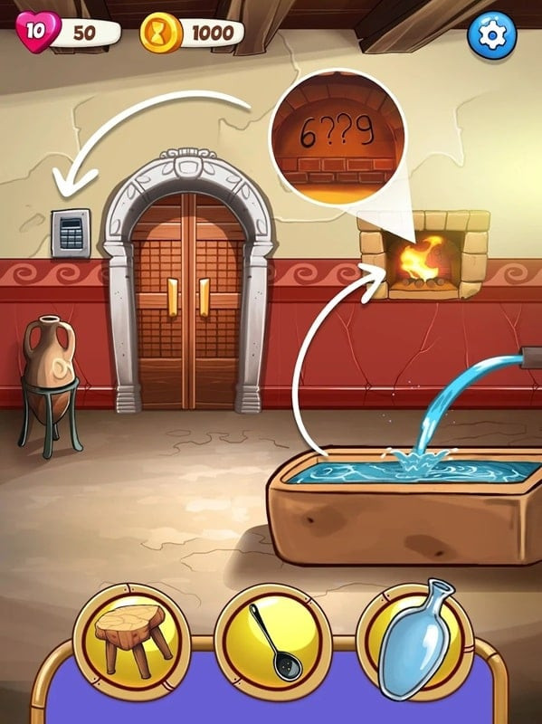 Escape Time gameplay screenshot showing the player using a hint to solve a puzzle.