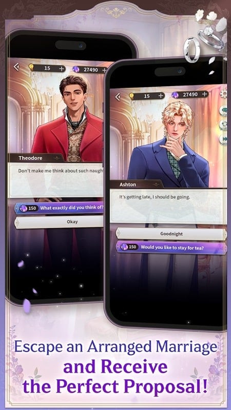 alt text: Hình ảnh trong game Gentleman's Proposal, nữ chính đang trò chuyện với một trong bốn chàng trai