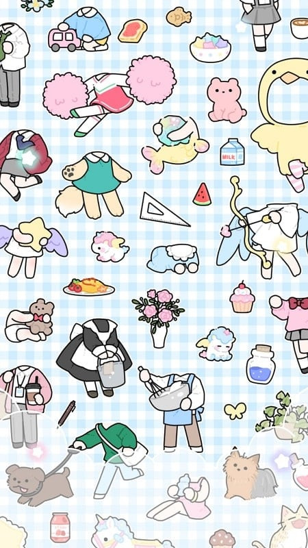 Various outfits and accessories customization options in Pastel Party