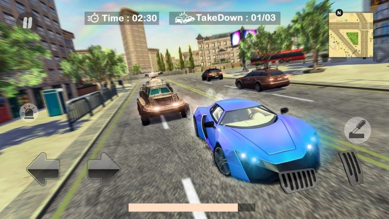 alt text: Hình ảnh trong game Police Car Chase: Smashing Cop mod apk, cảnh sát đã bắt được tội phạm và đang áp giải về đồn.