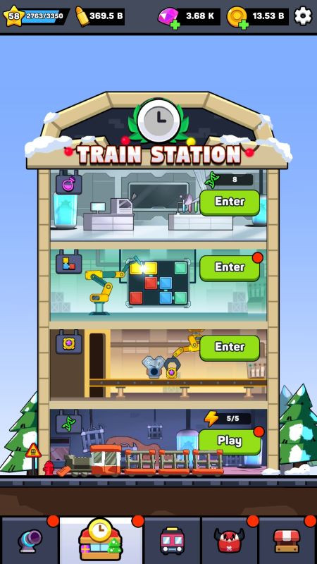 alt text: Hình ảnh trong game Train Tycoon: Idle Defense cho thấy một con zombie khổng lồ đang tấn công đoàn tàu.