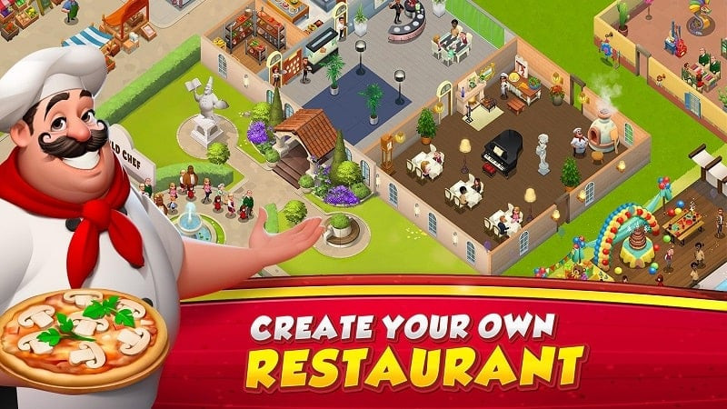 alt text: Hình ảnh trong game World Chef, cho thấy đầu bếp đang chế biến món ăn trong bếp.