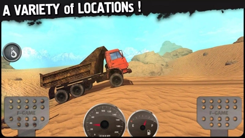 alt text: Hình ảnh xe địa hình đang vượt qua địa hình gồ ghề trong Off-Road Travel Android