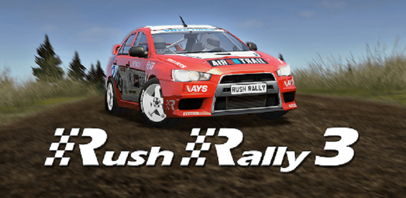 alt text: Hình ảnh xe đua trong Rush Rally 3 đang drift trên đường đua đầy tuyết trắng, thể hiện đồ họa chân thực và hấp dẫn của trò chơi.