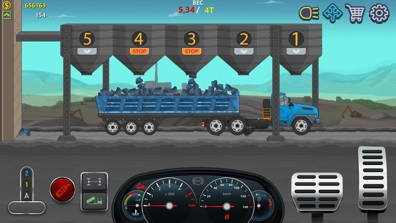 alt text: Hình ảnh xe tải trong game Trucker Real Wheels Simulator đang di chuyển trên địa hình tuyết phủ