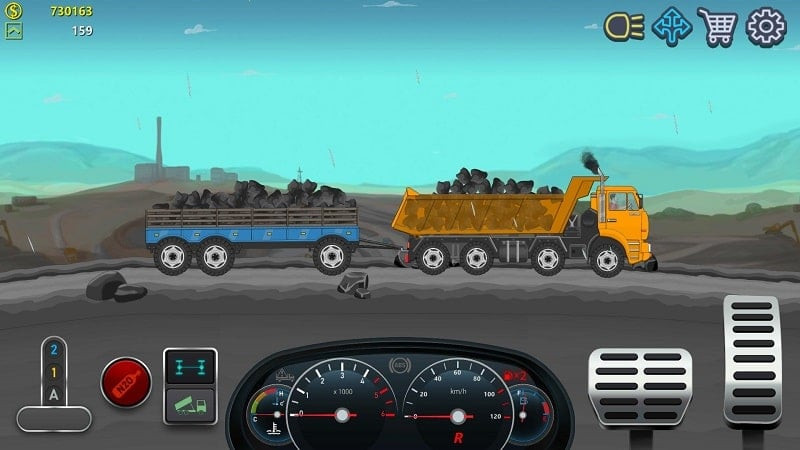 alt text: Hình ảnh xe tải trong game Trucker Real Wheels Simulator với các tùy chọn nâng cấp