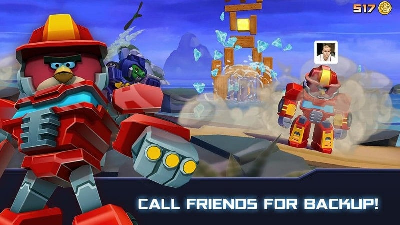 alt text: Màn chơi trong game Angry Birds Transformers cho thấy bối cảnh đảo Heo