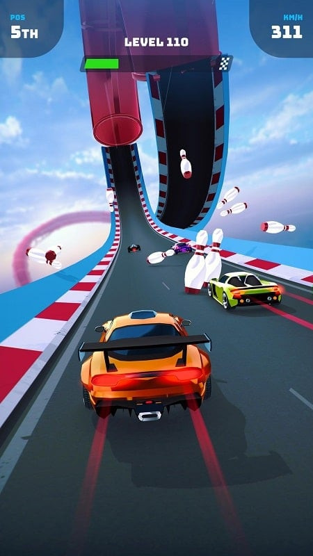 Race Master 3D gameplay screenshot showing a car navigating obstacles on the track.