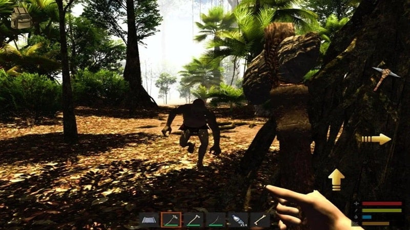 alt text: Màn hình game Survive: The Lost Lands hiển thị nhân vật đang chế tạo vũ khí.