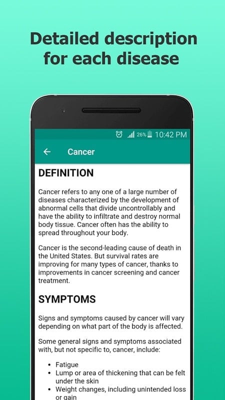 Detailed description of a disease in the Offline Diseases Dictionary MOD Free app