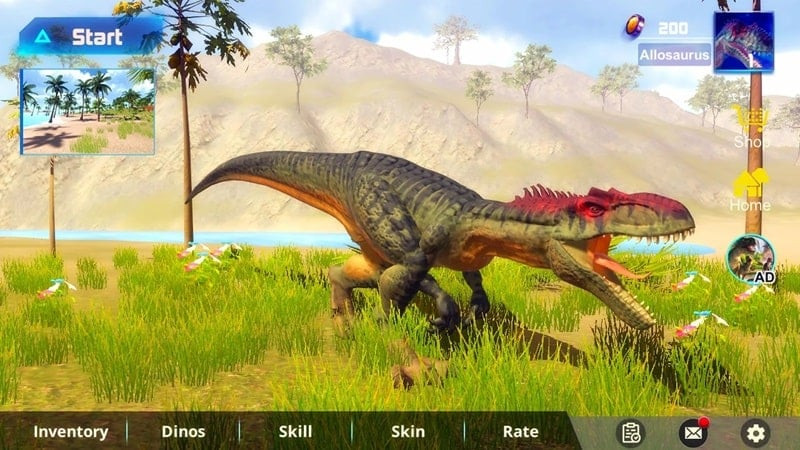 alt text mô tả hình ảnh giao diện game Allosaurus Simulator