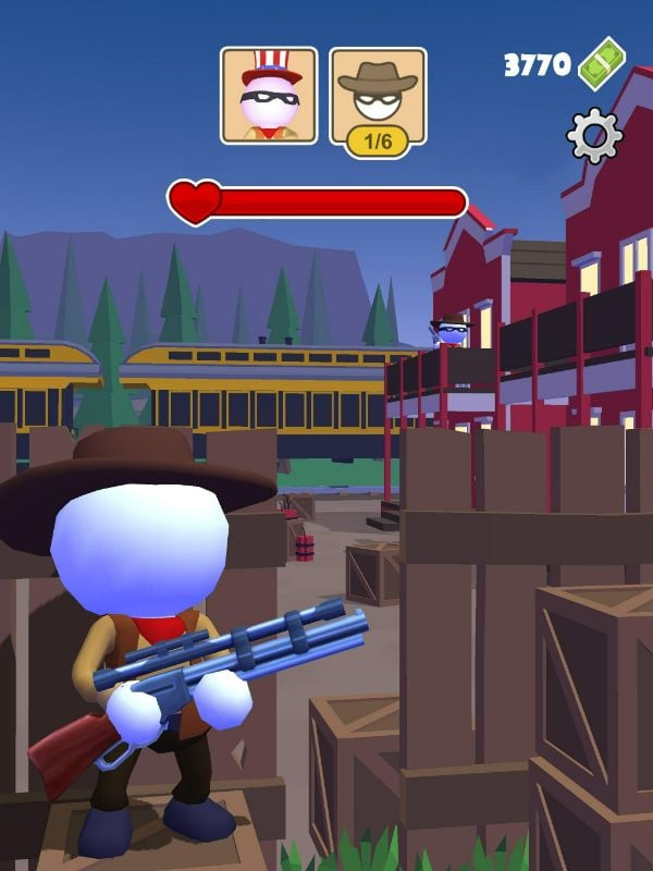 Western Sniper gameplay screenshot showing a desert level with various obstacles.