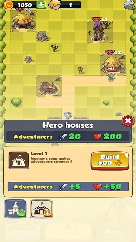 alt text: Nâng cấp doanh trại trong Adventure's Road: Heroes Way