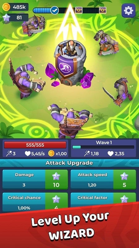 Upgrading mages in Royal Mage Idle Tower Defense MOD APK