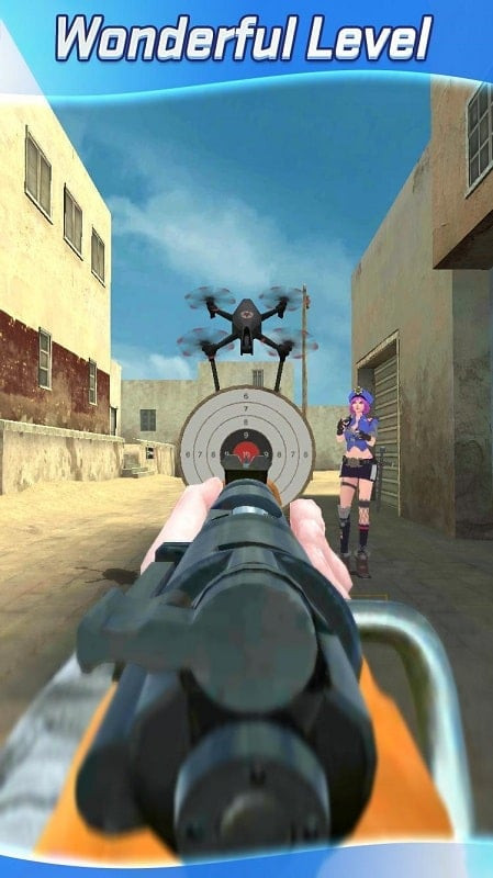 A player aiming at a target in Shooting World.