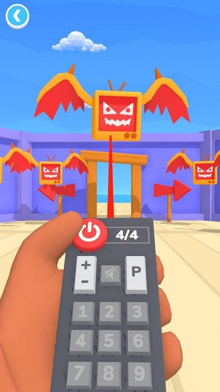 TV Invasion gameplay: Player using the remote to attack a TV monster