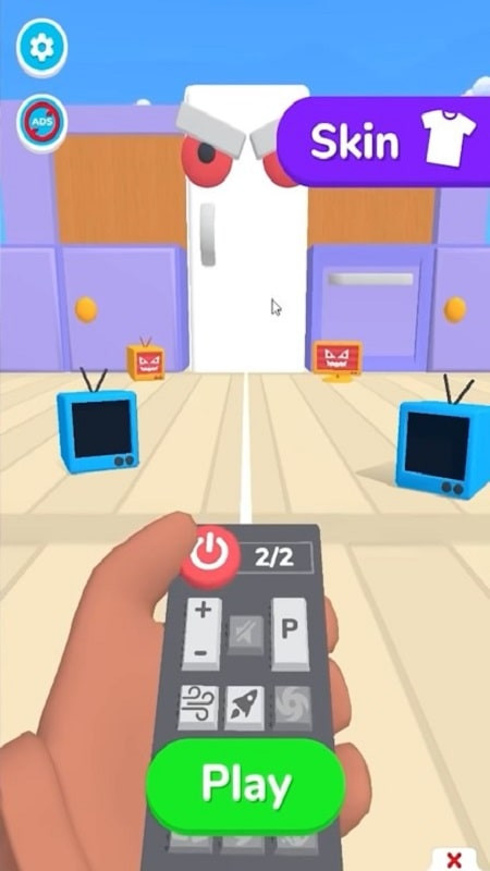 TV Invasion gameplay: Player using the remote as a weapon against TV monsters