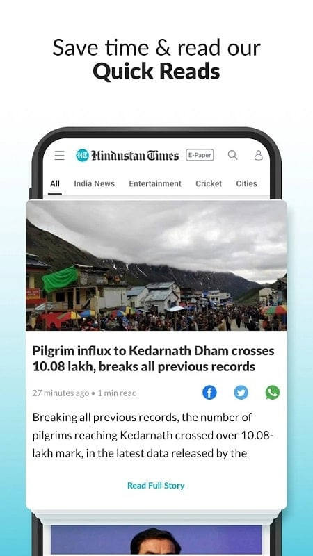 A user reading news on the Hindustan Times app